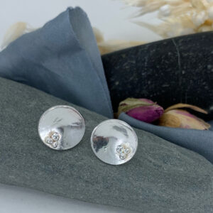 sterling silver stud earrings hammered texture domed disc