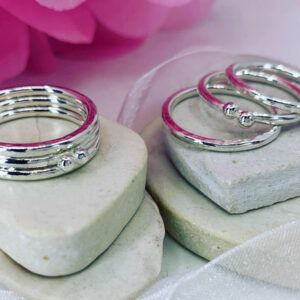 recycled silver set of three stacking rings with silver pebbles