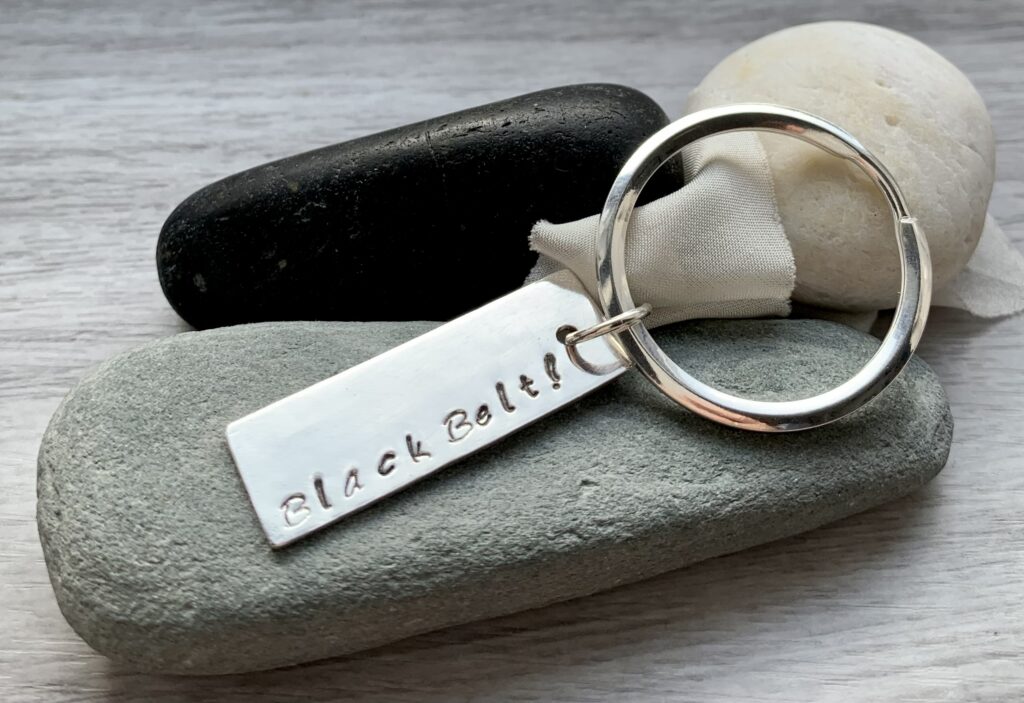 Silver personalised keyring gift.