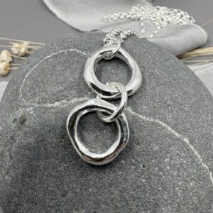 organic shaped handmade recycled silver link necklace