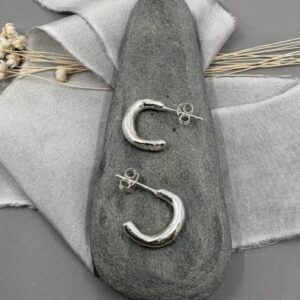 recycled silver small hoop earrings with organic shape