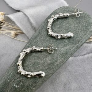recycled silver handmade textured hoop earrings