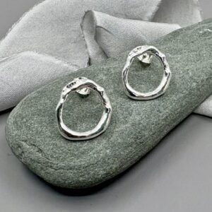 recycled silver organic circle stud earrings